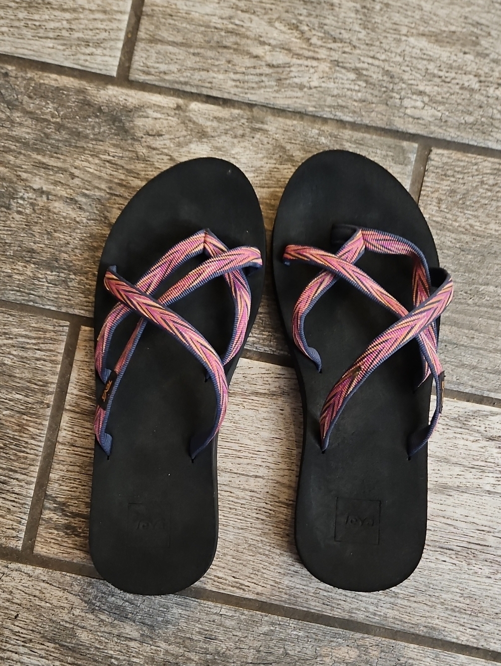 Teva Women’s Black Sandals with Pink Multi-Strap Detail